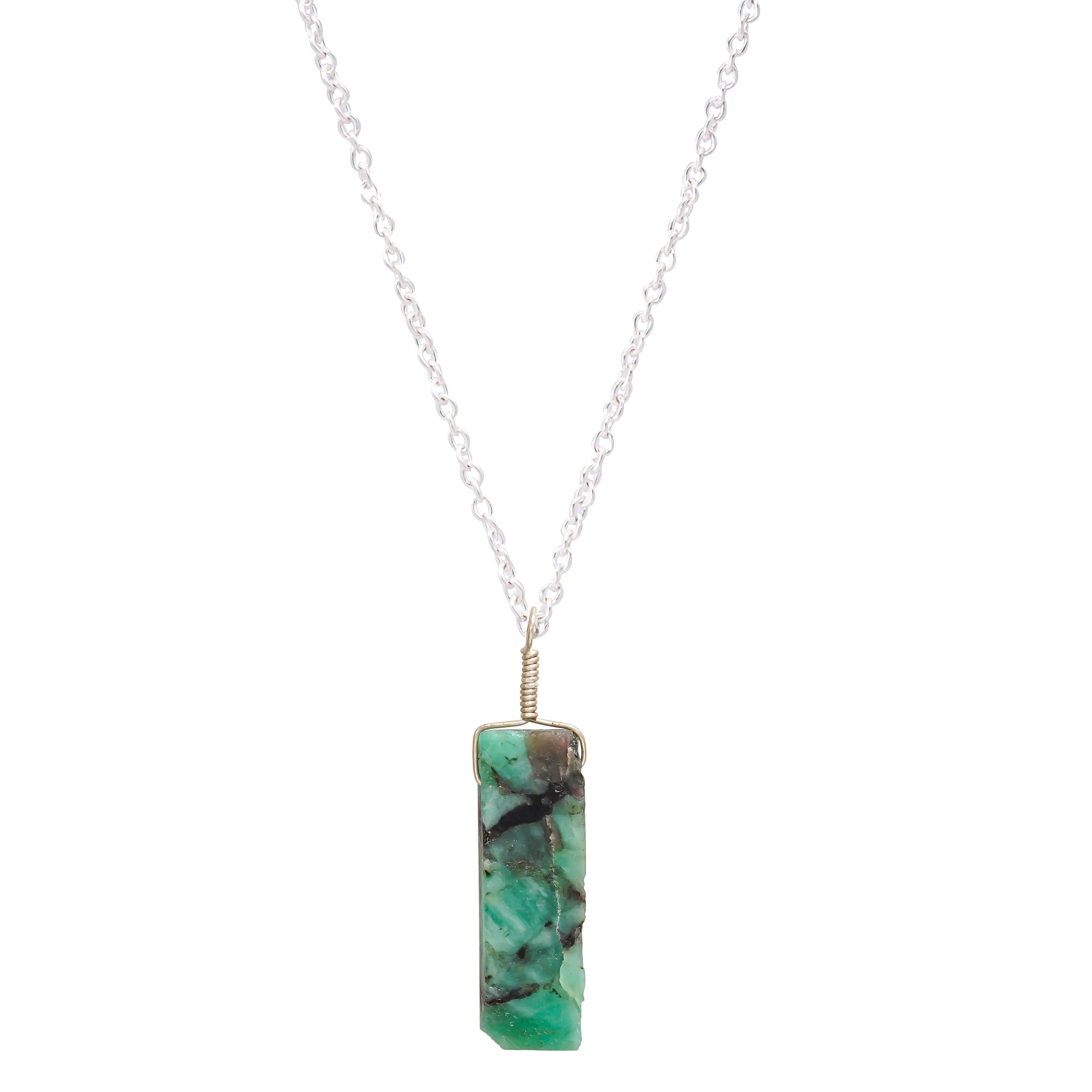 Collar con colgante de cadena de plata de ley y esmeralda verde Natural, joyería india de último diseño, venta al por mayor
