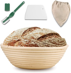 Plastic Lame Dough Scraper Cloth Liner 8.5" Round Rattan Bread Proofing Basket Kit Set