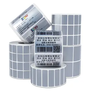 Водонепроницаемый ПВХ клейкие наклейки со штрих-кодами для этикеток печатные термотрансферные полиэфирные Серебряные Пустые этикетки рулон