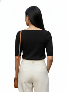 Pull-over élégant à col carré en viscose/coton fin et doux pour femmes et filles - Product Image 2