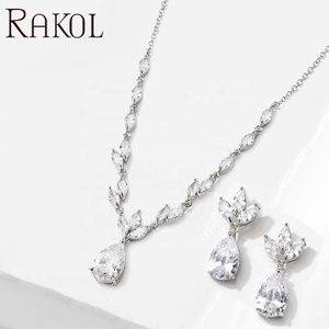 RAKOL SP3426 lujo elegante boda novia Cubic Zirconia chapado en oro colgante collar pendientes conjunto de joyería - Product Image 5