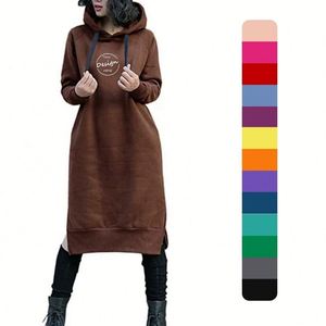 Robe longue à capuche grande taille pour femme, en molleton bouclette de haute qualité, avec impression en relief, style streetwear décontracté d'hiver, personnalisable avec logo, vente en gros - Product Image 1