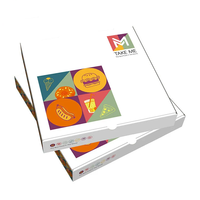 Emballage pour pizza en carton ondulé avec dossier magnétique, revêtement UV, laminage mat et gaufrage, recyclable