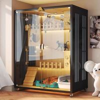 Villa pour chat en bois avec balcon, cage pour chat, lit gain de place, maison de luxe légère pour chat, idéale pour petits appartements et maisons multi-chats