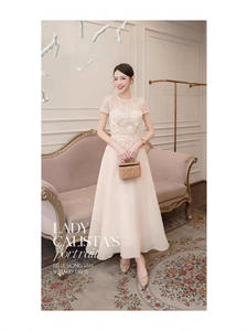 Nuevo producto, vestido de cola de pez de alta calidad para mujer, blanco, elegante, cuello redondo, manga corta, flor 3D, Retro, largo, elegante, vestidos de fiesta - Product Image 6