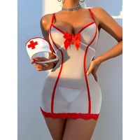 B1080 Ensemble de lingerie et de vêtements de nuit pour femmes, en soie de lait, style infirmière, pour cosplay et jeu de rôle, avec maille transparente, vente en gros