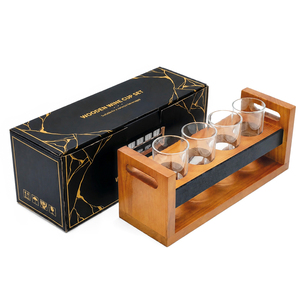 Ensemble de dégustation de bières de luxe en bois de pin avec 4 verres en cristal, plateau épaissi avec bande tableau noir pour bar, restaurant, fête - Product Image 5