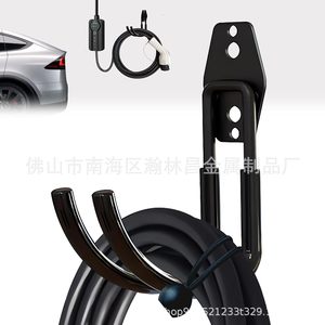 Gancho de pared de acero resistente tipo J para gestión de cables y accesorios de carga de vehículos eléctricos, gancho redondo mediano negro - Product Image 2