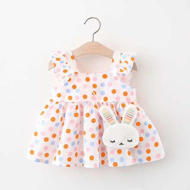 Baby girls dress baby frock pure cotton with bags sets cute design dress rabbit hot sale girls summer dress