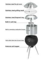 Brasero d'extérieur en acier inoxydable à faible émission de fumée, revêtu par poudrage, pour chauffage, grillades, foyer de jardin et cuisson au bois