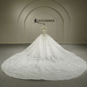 Vestido de Novia Moderno GT26018 con Manga Corta, Borlas, Estilo Imperio, con Chal, Largo hasta el Suelo, con Flores de Encaje y Cristales - Product Image 4