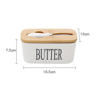 Beurrier en porcelaine céramique avec couvercle en bois et couteau, cuisine du Vietnam