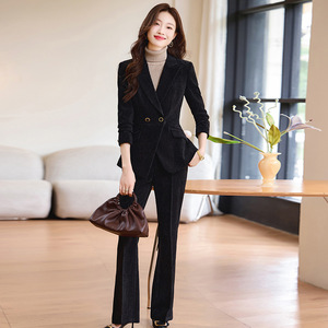 Women Velvet Suit Set Autumn Winter 2024 Formal Two Piece Anti Wrinkle Full Sleeve Polyester Material - Product Image 3