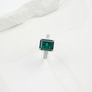 Anillo de Plata 925 con Esmeralda Cultivada, Brillante y Elegante, en Forma Cuadrada, para Compromiso, Propuesta de Matrimonio, Regalo Diario para Chicas, Sorpresa L - Product Image 3