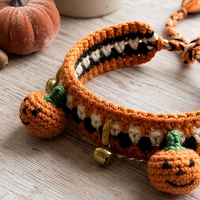 Collier pour animaux de compagnie en coton écologique fait main au crochet, motif citrouille, pour Halloween, accessoire de fête pour chiens et chats