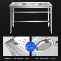 Table de tri des déchets en acier inoxydable double trou, personnalisable, avec pieds réglables en hauteur, pour cuisine professionnelle