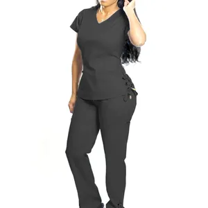 病院卸売スクラブユニフォームナースデザイン半袖看護スクラブ女性スタイリッシュな医療スクラブユニフォームセット
