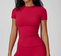 Camiseta Deportiva Corta para Mujer, Personalizada, Informal, de Punto, Elástica, Transpirable, de Secado Rápido, con Estampado Atlético, para Verano, Corte Regular
