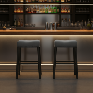 Juego de 2 taburetes de bar CoCo, asiento tipo silla sin respaldo tapizado en gris, altura de 29 pulgadas, estructura de madera, diseño moderno - Product Image 2