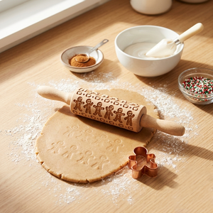 Rouleau à pâtisserie en bois pour enfants, motif <span class=keywords><strong>pain</strong></span> <span class=keywords><strong>d</strong></span>'épices, mini rouleau à pâtisserie gaufré, pour pâtisserie et raviolis - Product Image 4