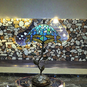 LongHuiJing Tiffany Style Handmade <strong>Table</strong> Lamp Blue Dragonfly Stained <strong>Glass</strong> Desk <strong>Light</strong> 20*12In Size E26 Flexible for Bedrooms - Product Image 2