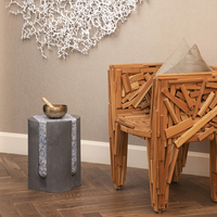 Table d'appoint en pierre bicolore Dream Home avec cadre incurvé et incrustation d'onyx, mobilier d'appoint minimaliste pour villa et patio