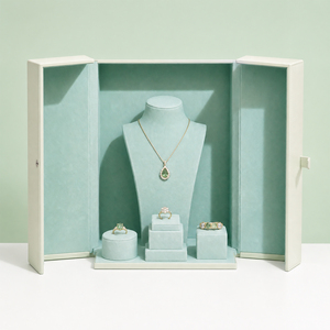 Zebopak Mint Green PU Leather Foldable Jewelry Display Stand Case for Retail Store with <b>Necklace</b> Bust <b>Ring</b> Holder Set Supplier - Product Image 1