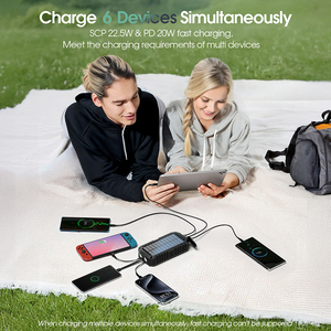 Banque d'alimentation solaire à manivelle 20000mAh, charge rapide 20W, éclairage LED 480Lm, avec boussole intégrée, 4 câbles, étanche - Product Image 5