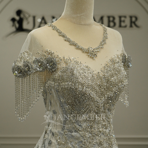 Jancember GT26002 Hermosos vestidos de novia cortos con borlas y corte sirena para mujer - Product Image 5