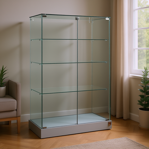 Vitrina de Vidrio Hdz de 93x46x140 cm con 3 Estantes y Puertas Abatibles con Cerradura, Base Gris Claro - Product Image 3
