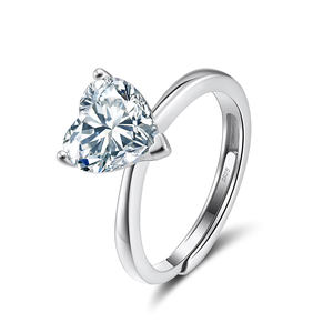 RINNTIN LZR40 anillo ajustable 925 Plata corazón corte solitario 8A Cubic Zirconia CZ boda promesa anillo de compromiso para mujer - Product Image 1