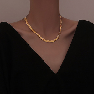 18K PVD Gold Stainless Steel Twisted Blade Chain <b>Choker</b> Necklace & Bracelet Set | Waterproof, Hypoallergenic & Non Fading - Product Image 3