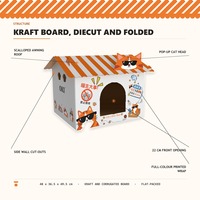 Cabane à litière pour chat en carton ondulé kraft avec toit orange et design intimité pour chats d'intérieur – Vente en gros