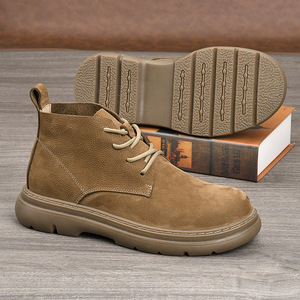 Martin Boot Men Ankle Height <b>Round</b> <b>Toe</b> Flat <b>Heel</b> Waterproof Rubber Outsole Solid Color Lace Up Style - Product Image 4