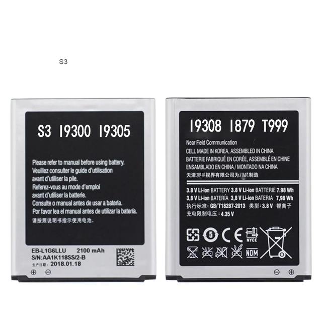 New Li-ion Original Battery EB-L1G6LLU for Samsung Galaxy S3 GT-i9300 I9305 I747 I535 T999 L710 I9300I 2100 Real Capacity Batter
