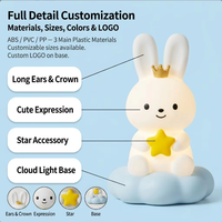 Veilleuse Lapin Kawaii, Lampe Étoile Mignonne, Lampe de Chevet Coréenne à LED Douce, Décoration de Chambre d'Enfant, Cadeau Personnalisé OEM