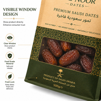 Sachet d'emballage personnalisé en papier kraft pour dattes, à 8 soudures latérales, pochette verticale avec fermeture éclair et fenêtre transparente pour dattes saoudiennes
