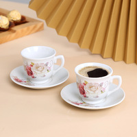 Nouvel ensemble de tasses à café et à thé en céramique de luxe moderne de style européen, écologique, motif rose, 6 tasses et 6 soucoupes, coffret cadeau pour le thé de l'après-midi