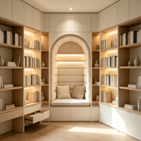Banc de lecture rembourré écologique sur mesure avec étagère intégrée, meuble de rangement moderne à poser au sol pour salon et hôtel