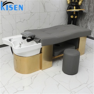 Kisen High Quality Luxury Hairdresser Barber Shampoo <b>Chair</b> Massage Bed with Ceramic Basin Gold <b>Silver</b> Stainless Steel Base - Product Image 6