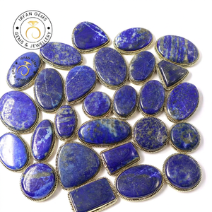 Colgante de lapislázuli ranurado 100% natural de alta calidad, colgante de latón con lapislázuli, cabujón de piedra preciosa suelta para la fabricación de joyas. - Product Image 5