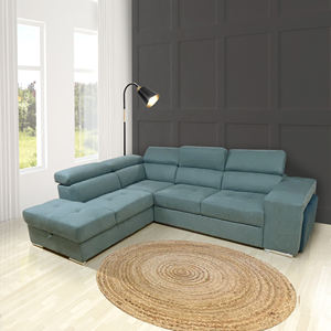 SOFIA SEDUTAIO CON ANGOLARE SINISTRO CON VANO PORTAOGGETTI IN TESSUTO VERDE CHIARO E VERDE SCURO - Product Image 1