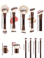 Ensemble de 11 pinceaux de maquillage professionnels multifonctions à double extrémité, manche en bois, luxe, super doux, brun, or, noir