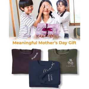 เสื้อสเวตเตอร์แม่แบบส่วนตัว แขนยาวสำหรับผู้หญิง ปักชื่อลูกๆ พร้อมข้อความ Est 2026 ผ้าเจอร์ซีย์นุ่ม ใส่ได้ในฤดูหนาว - Product Image 2