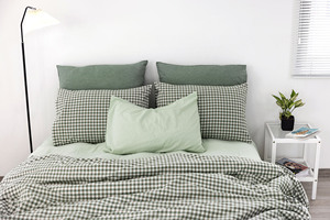 Soft breathable Cotton Bedding Set 3 Pieces Pillow case <b>Bed</b> <b>Sheet</b> Pre-Washed Technology Green Gingham pattern Style Bedding Bulk - Product Image 1