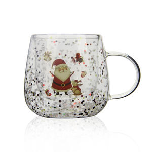 Vente en gros de tasses à café en verre à double paroi pour Noël, tasses à lait en verre avec motif de bonhomme de neige et de cerf, tasses à eau en verre à isolation thermique pour Noël - Product Image 1
