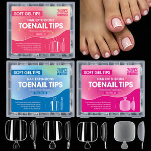 Pointe d'ongle en <span class=keywords><strong>gel</strong></span> souple 240 pièces, 12 tailles, préformées, sans lime, couvrance totale, pour <span class=keywords><strong>extension</strong></span> d'ongles de pieds en salon de manucure – Vente chaude - Product Image 1