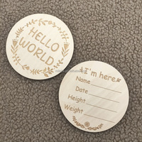 Cartes de jalons en bois, disques décoratifs « Hello World » pour la chambre de bébé, panneau d'annonce de naissance pour nouveau-né