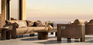 Table basse d'extérieur en aluminium T6 antirouille et corde tressée à la main, design linéaire contemporain pour terrasse et balcon toutes saisons - Product Image 2