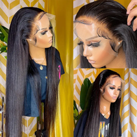 Perruques en gros densité 200, perruque brésilienne naturelle en cheveux humains avec dentelle frontale HD, perruque bon marché en cheveux humains lisses comme des baguettes